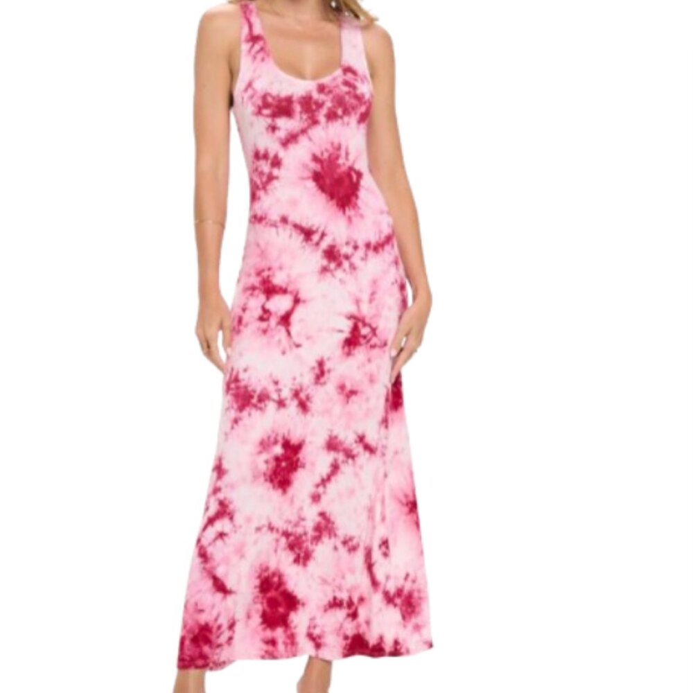 West Kei Kelly Knit Racerback Maxi Dress in Tie Dye Pink - M